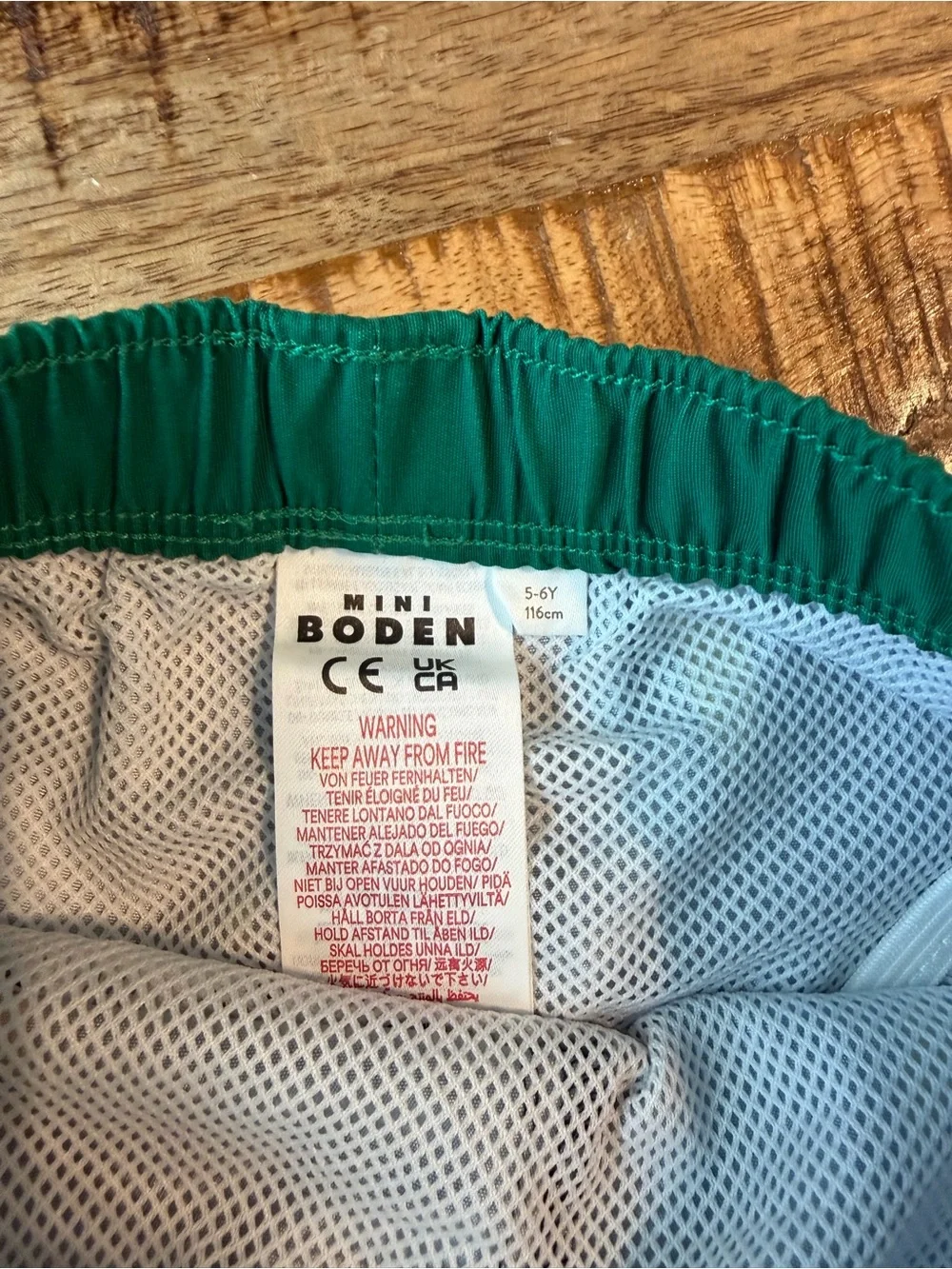 Mini Boden Kids Navy Surfboard Print Swim Shorts - Green Waistband